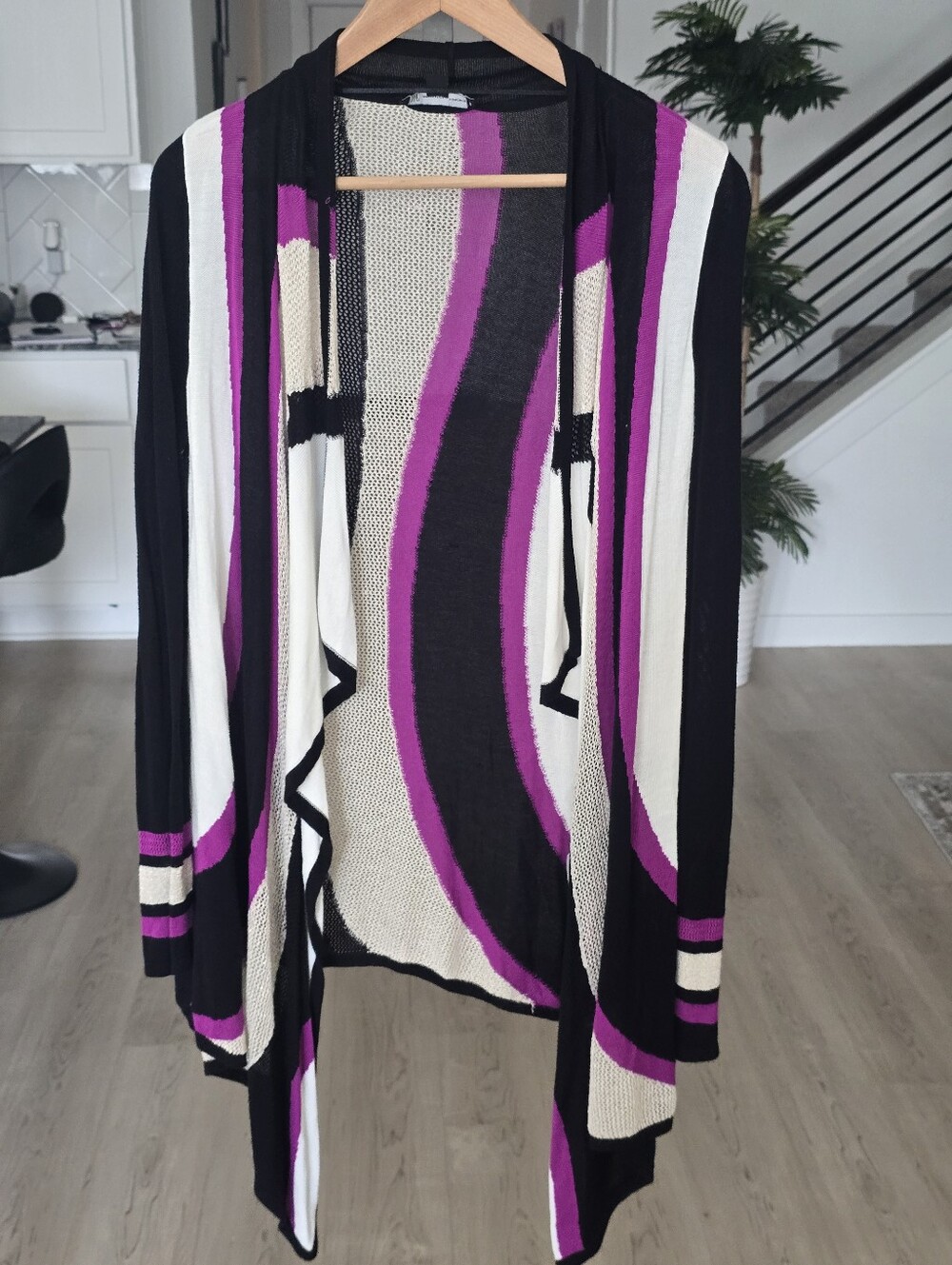 INC International Concepts Open Front Cardigan Sweater M Black Purple White